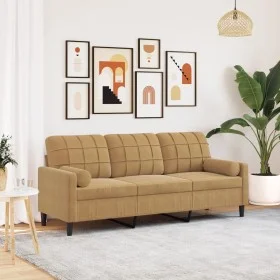 Sofá de 3 plazas con cojines terciopelo marrón 180 cm de , Sofás - Ref: Foro24-3278236, Precio: 330,86 €, Descuento: %