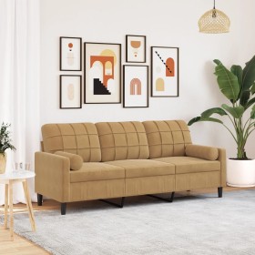 Sofá de 3 plazas con cojines terciopelo marrón 180 cm de , Sofás - Ref: Foro24-3278236, Precio: 337,41 €, Descuento: %