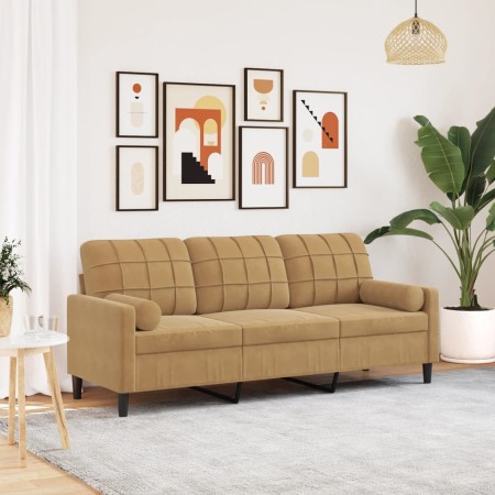 Sofá de 3 plazas con cojines terciopelo marrón 180 cm de , Sofás - Ref: Foro24-3278236, Precio: 337,41 €, Descuento: %