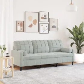 Sofá de 3 plazas con cojines terciopelo gris claro 180 cm by , Sofas - Ref: Foro24-3278229, Price: 270,42 €, Discount: %