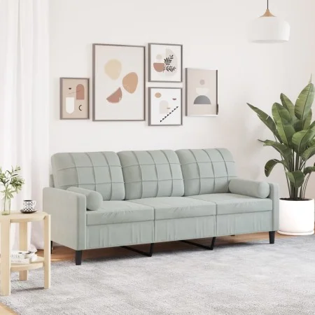 Sofá de 3 plazas con cojines terciopelo gris claro 180 cm by , Sofas - Ref: Foro24-3278229, Price: 270,42 €, Discount: %