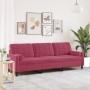Sofá de 3 plazas con cojines terciopelo rojo tinto 210 cm de , Sofás - Ref: Foro24-3278243, Precio: 328,30 €, Descuento: %