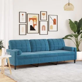 Sofá de 3 plazas con cojines terciopelo azul 210 cm de , Sofás - Ref: Foro24-3278248, Precio: 347,44 €, Descuento: %