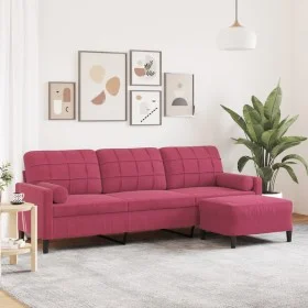 Sofá de 3 plazas con taburete de terciopelo rojo tinto 210 cm by , Sofas - Ref: Foro24-3278281, Price: 362,35 €, Discount: %