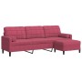 Sofá de 3 plazas con taburete de terciopelo rojo tinto 210 cm de , Sofás - Ref: Foro24-3278281, Precio: 367,72 €, Descuento: %