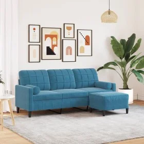Sofá de 3 plazas con taburete de terciopelo azul 180 cm de , Sofás - Ref: Foro24-3278276, Precio: 346,11 €, Descuento: %