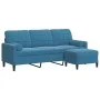 Sofá de 3 plazas con taburete de terciopelo azul 180 cm de , Sofás - Ref: Foro24-3278276, Precio: 346,11 €, Descuento: %