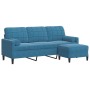 Sofá de 3 plazas con taburete de terciopelo azul 180 cm de , Sofás - Ref: Foro24-3278276, Precio: 352,51 €, Descuento: %