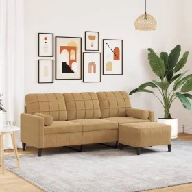 Sofá de 3 plazas con taburete de terciopelo marrón 180 cm de , Sofás - Ref: Foro24-3278274, Precio: 346,25 €, Descuento: %