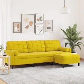 Sofá de 3 plazas con taburete terciopelo amarillo 210 cm de , Sofás - Ref: Foro24-3278283, Precio: 331,10 €, Descuento: %