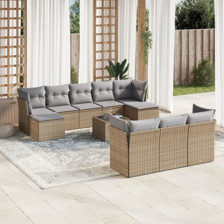 Set de sofás de jardín 11pzas con cojines ratán sintético beige en Conjuntos de jardín | Comprar online en Foru.es