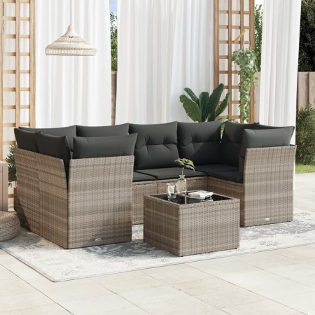 Set de sofás de jardín 7 pzas con cojines ratán PE gris claro de , Conjuntos de jardín - Ref: Foro24-3249111, Precio: 473,17 ...