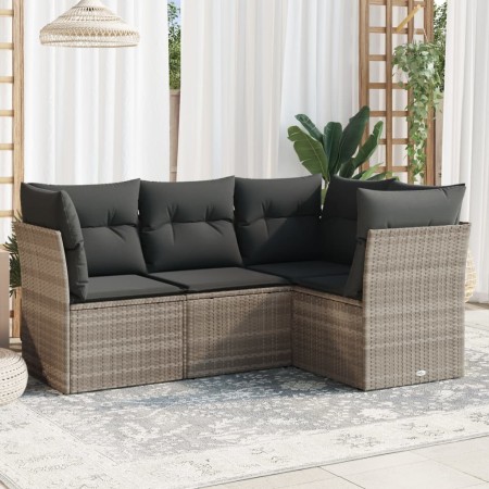 Set de sofás de jardín 4 pzas y cojines ratán sintético gris de , Conjuntos de jardín - Ref: Foro24-3217582, Precio: 302,03 €...