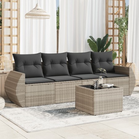 Set de sofás jardín y cojines 5 pzas ratán sintético gris claro de , Conjuntos de jardín - Ref: Foro24-3221091, Precio: 327,3...