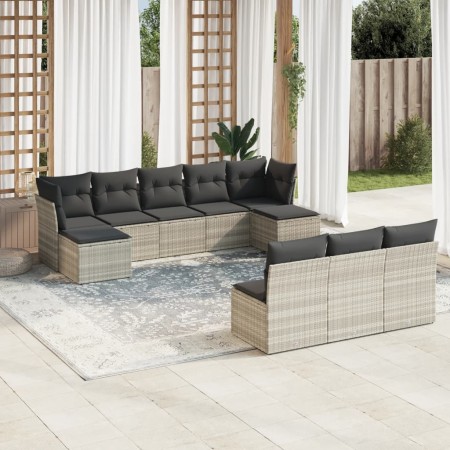Set sofás jardín 10 pzas con cojines ratán sintético gris claro de , Conjuntos de jardín - Ref: Foro24-3250131, Precio: 646,7...