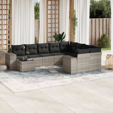 Set sofás jardín 10 pzas con cojines ratán sintético gris claro de , Conjuntos de jardín - Ref: Foro24-3255399, Precio: 674,3...