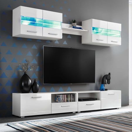 Mueble de salón de TV con luces LED blanco brillante 5 piezas en Muebles TV | Comprar online en Foru.es