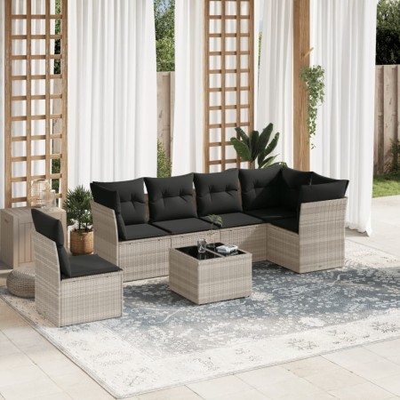 Set de sofás de jardín 7 pzas con cojines ratán PE gris claro de , Conjuntos de jardín - Ref: Foro24-3249551, Precio: 483,61 ...