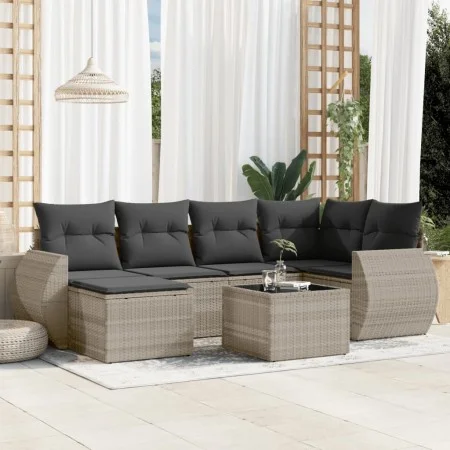 Garden sofa set 7 pieces with light gray PE rattan cushions by , Modular outdoor sofas - Ref: Foro24-3221671, Price: 487,64 €...