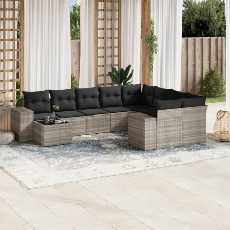 Set sofás jardín 10 pzas con cojines ratán sintético gris claro de , Conjuntos de jardín - Ref: Foro24-3223061, Precio: 677,1...