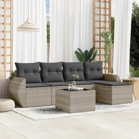 Set de sofás de jardín 6 pzas y cojines ratán sintético gris de , Conjuntos de jardín - Ref: Foro24-3221301, Precio: 375,73 €...