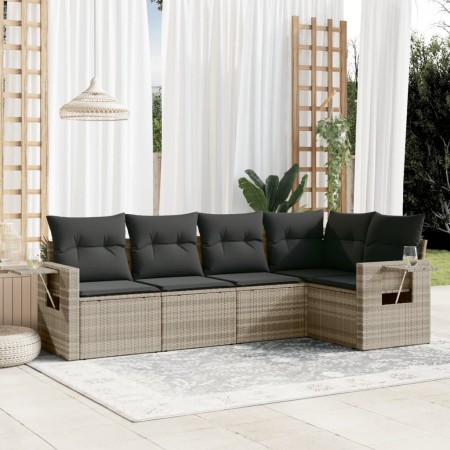 Set de sofás jardín y cojines 5 pzas ratán sintético gris claro de , Conjuntos de jardín - Ref: Foro24-3220131, Precio: 349,9...