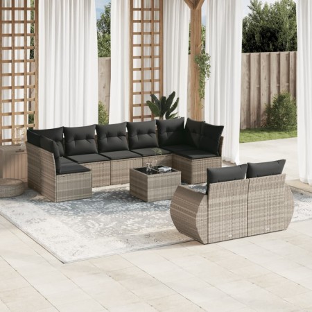 Set sofás jardín 10 pzas con cojines ratán sintético gris claro de , Conjuntos de jardín - Ref: Foro24-3254169, Precio: 674,6...