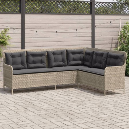 Sofá de jardín en forma de L con cojines ratán PE gris claro de , Sofás de exterior - Ref: Foro24-369005, Precio: 364,82 €, D...