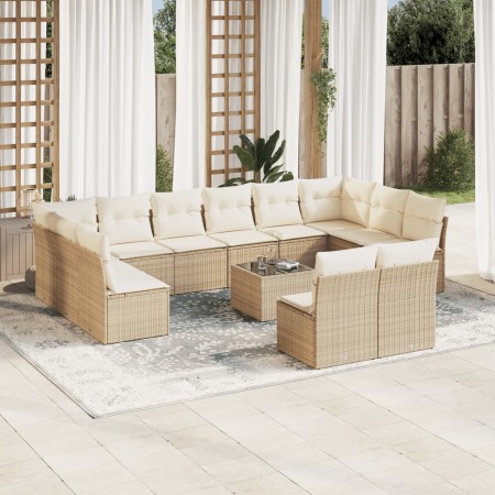 Set sofás de jardín con cojines 13 pzas ratán sintético beige en Conjuntos de jardín | Comprar online en Foru.es