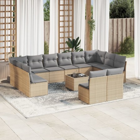Set sofás de jardín con cojines 13 pzas ratán sintético beige en Conjuntos de jardín | Comprar online en Foru.es