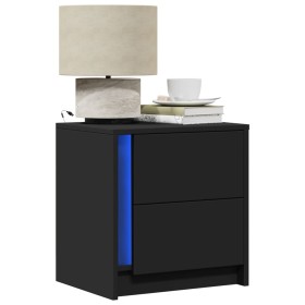 Mesitas de noche con luces LED 2 uds madera ingeniería negra de , Mesitas de noche - Ref: Foro24-852050, Precio: 94,31 €, Des...
