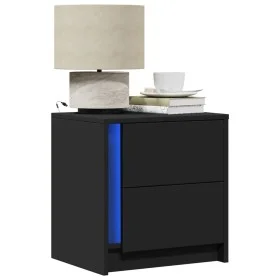 Mesitas de noche con luces LED 2 uds madera ingeniería negra de , Mesitas de noche - Ref: Foro24-852050, Precio: 93,05 €, Des...