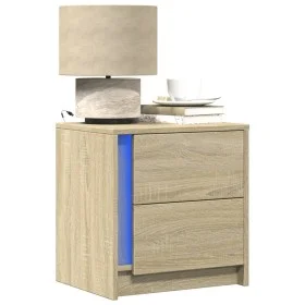Mesitas de noche luces LED 2 uds madera ingeniería roble Sonoma by , Nightstands - Ref: Foro24-852052, Price: 87,17 €, Discou...