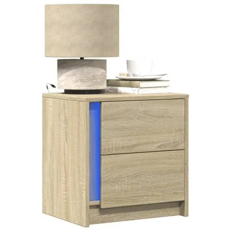 Mesitas de noche luces LED 2 uds madera ingeniería roble Sonoma by , Nightstands - Ref: Foro24-852052, Price: 87,17 €, Discou...