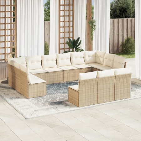 Set sofás de jardín con cojines 13 pzas ratán sintético beige en Conjuntos de jardín | Comprar online en Foru.es