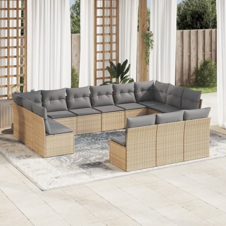 Set sofás de jardín con cojines 13 pzas ratán sintético beige en Conjuntos de jardín | Comprar online en Foru.es