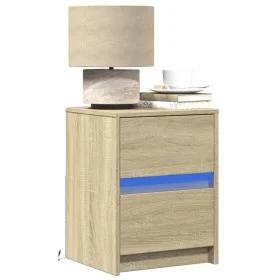 Mesitas de noche luces LED 2 uds madera ingeniería roble Sonoma by , Nightstands - Ref: Foro24-852038, Price: 85,96 €, Discou...