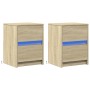 Mesitas de noche luces LED 2 uds madera ingeniería roble Sonoma de , Mesitas de noche - Ref: Foro24-852038, Precio: 87,33 €, ...
