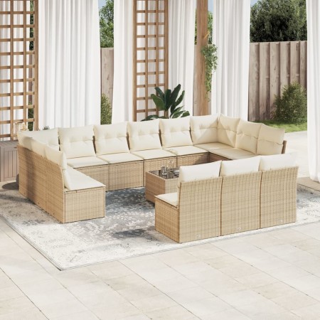 Set sofás de jardín 14 pzas con cojines ratán sintético beige en Conjuntos de jardín | Comprar online en Foru.es