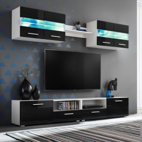 Mueble de salón de TV con luces LED negro brillante 5 piezas en Muebles TV | Comprar online en Foru.es