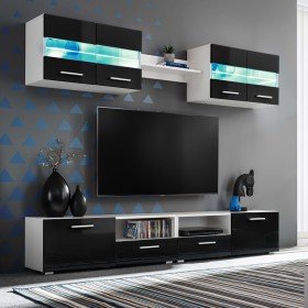 Mueble de salón de TV con luces LED negro brillante 5 piezas en Muebles TV | Comprar online en Foru.es