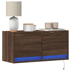 Mueble de TV de pared con luces LED roble marrón 80x31x35 cm de , Muebles TV - Ref: Foro24-852361, Precio: 61,23 €, Descuento: %