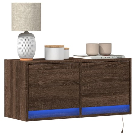 Mueble de TV de pared con luces LED roble marrón 80x31x35 cm de , Muebles TV - Ref: Foro24-852361, Precio: 61,23 €, Descuento: %