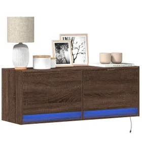 Mueble de TV de pared con luces LED marrón roble 100x31x35 cm de , Muebles TV - Ref: Foro24-852368, Precio: 74,68 €, Descuent...