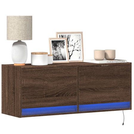 Mueble de TV de pared con luces LED marrón roble 100x31x35 cm de , Muebles TV - Ref: Foro24-852368, Precio: 75,77 €, Descuent...