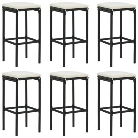 Taburetes de cocina con cojines 6 uds ratán sintético negro de vidaXL, Taburetes de cocina - Ref: Foro24-313449, Precio: 194,...