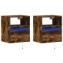 Mesitas de noche de pared con luces LED 2 uds roble ahumado de , Mesitas de noche - Ref: Foro24-3307984, Precio: 84,95 €, Des...