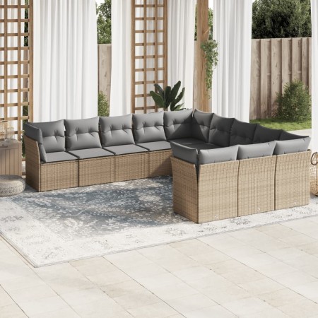 Set de sofás de jardín 11pzas con cojines ratán sintético beige en Conjuntos de jardín | Comprar online en Foru.es