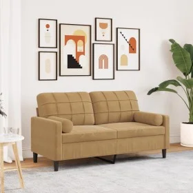 Sofá de 2 plazas con cojines terciopelo marrón 140 cm de , Sofás - Ref: Foro24-3278226, Precio: 246,91 €, Descuento: %