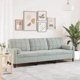 Sofá de 3 plazas con cojines terciopelo gris claro 210 cm de , Sofás - Ref: Foro24-3278239, Precio: 288,80 €, Descuento: %